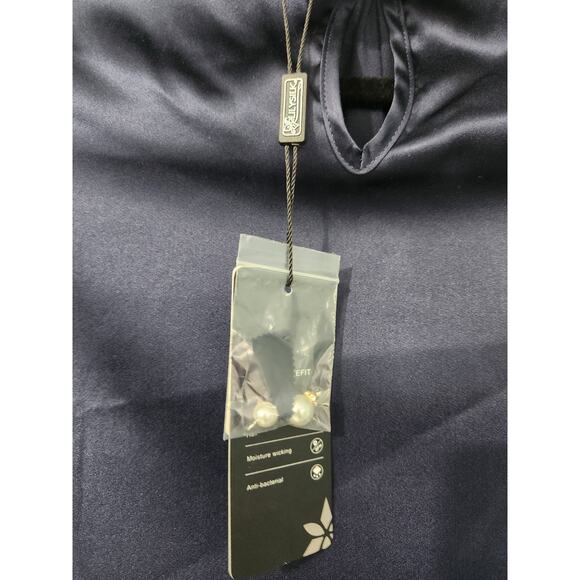 LILYSILK Women's 100% Silk Blouse – Navy Blue, Long Sleeve, High Neck - Size S - Picture 3 of 5